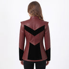 Burgundy Leather Velvet Jacket | Gothic Victorian Steampunk Fitted Coat