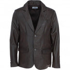 Men's Leather Blazer Notch Collar