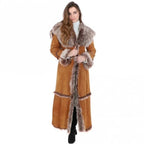 Women’s Premium Full-Length Suede Leather Coat with Full Fur Interior | women long length sheepskin coat brown, Tan and Black