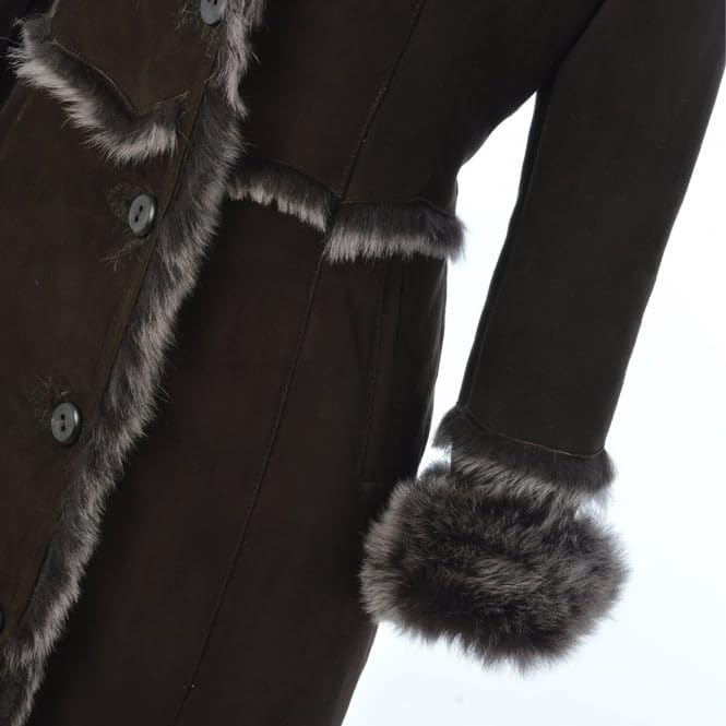 Women’s Premium Full-Length Suede Leather Coat with Full Fur Interior | women long length sheepskin coat brown, Tan and Black