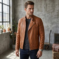 Classic men’s leather biker jacket | slim fit | minimalist moto rider Jacket