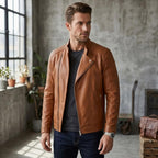 Classic men’s leather biker jacket | slim fit | minimalist moto rider Jacket