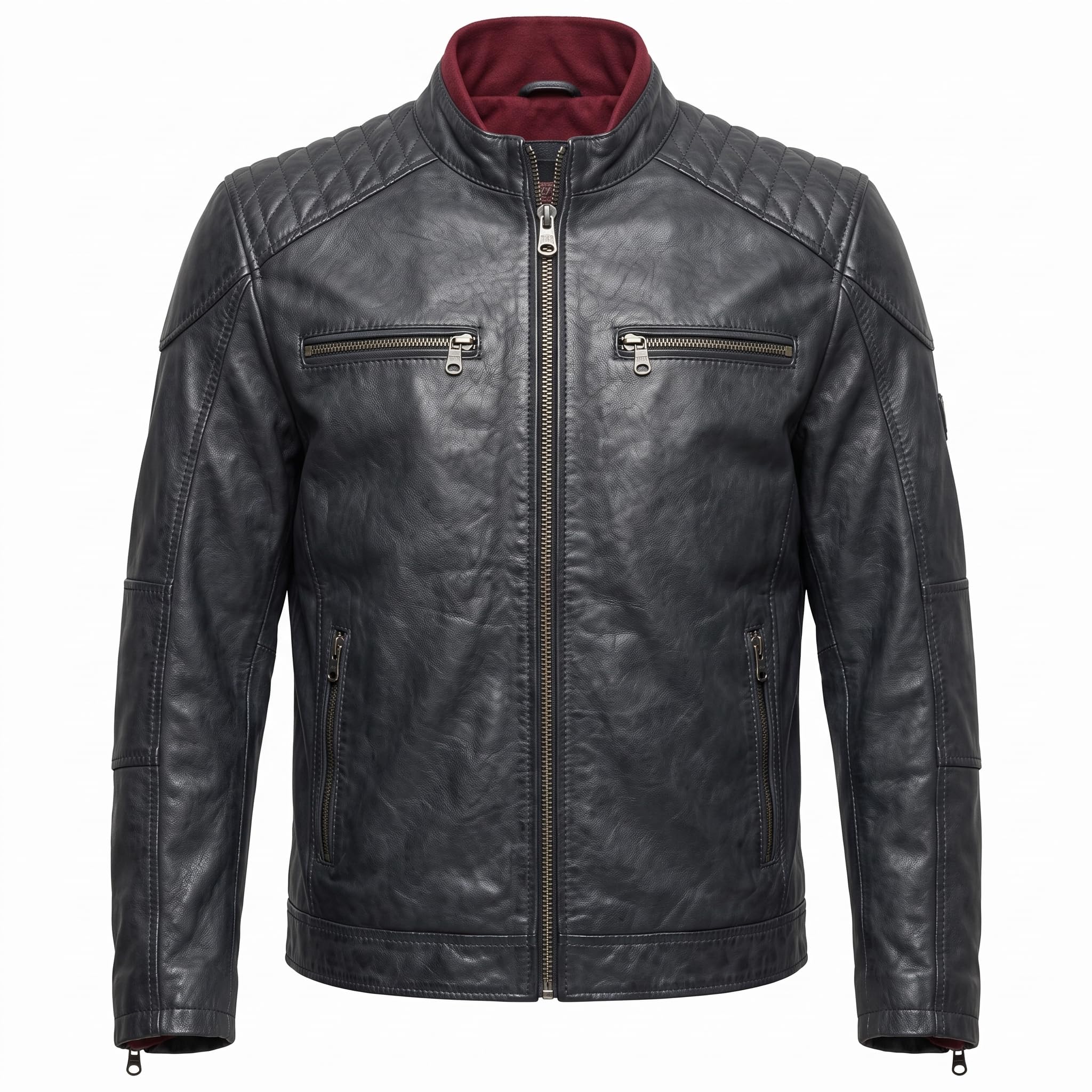 Men's Genuine Leather Black Biker Jacket with Eagle Back Patch, Handmade Vintage Cafe Racer Motorcycle Jacket