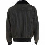 Premium Leather Aviator Jacket with Detachable Collar Black/Cream