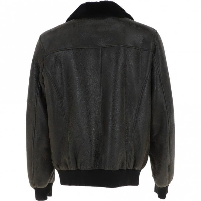 Premium Leather Aviator Jacket with Detachable Collar Black/Cream