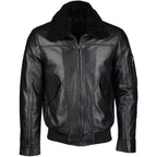 Timber&Hide Tanned Leather Jacket with Detachable Shearling Collar Black Tyler Durden Jacket