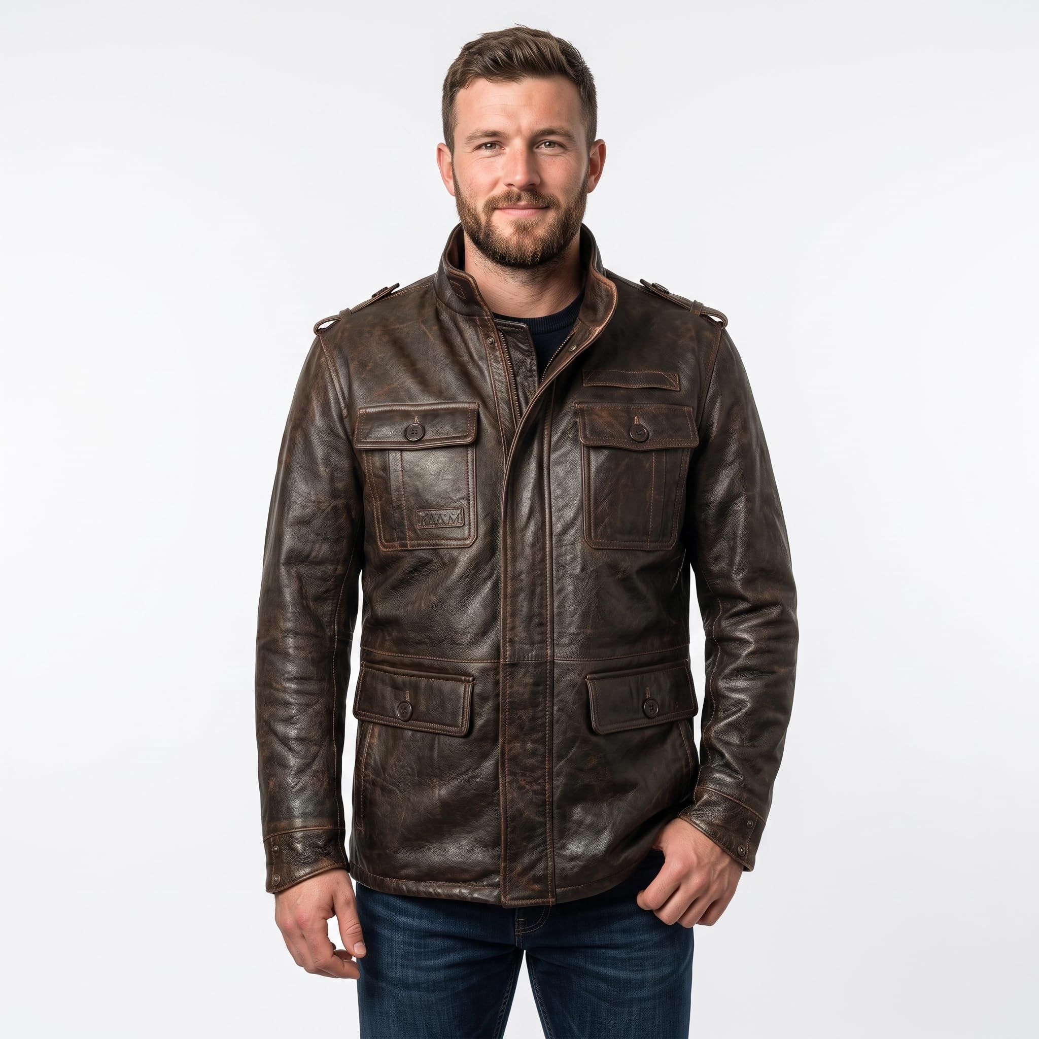 Timber&Hide Vintage Field Leather Jacket Military Inspired –Bomber Leather Jackets for Men