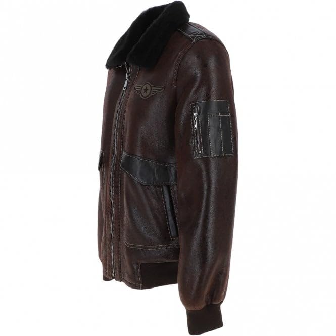 Premium Leather Aviator Jacket with Detachable Collar Black/Cream