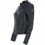 Ladies' Beige Genuine Leather Moto Jacket