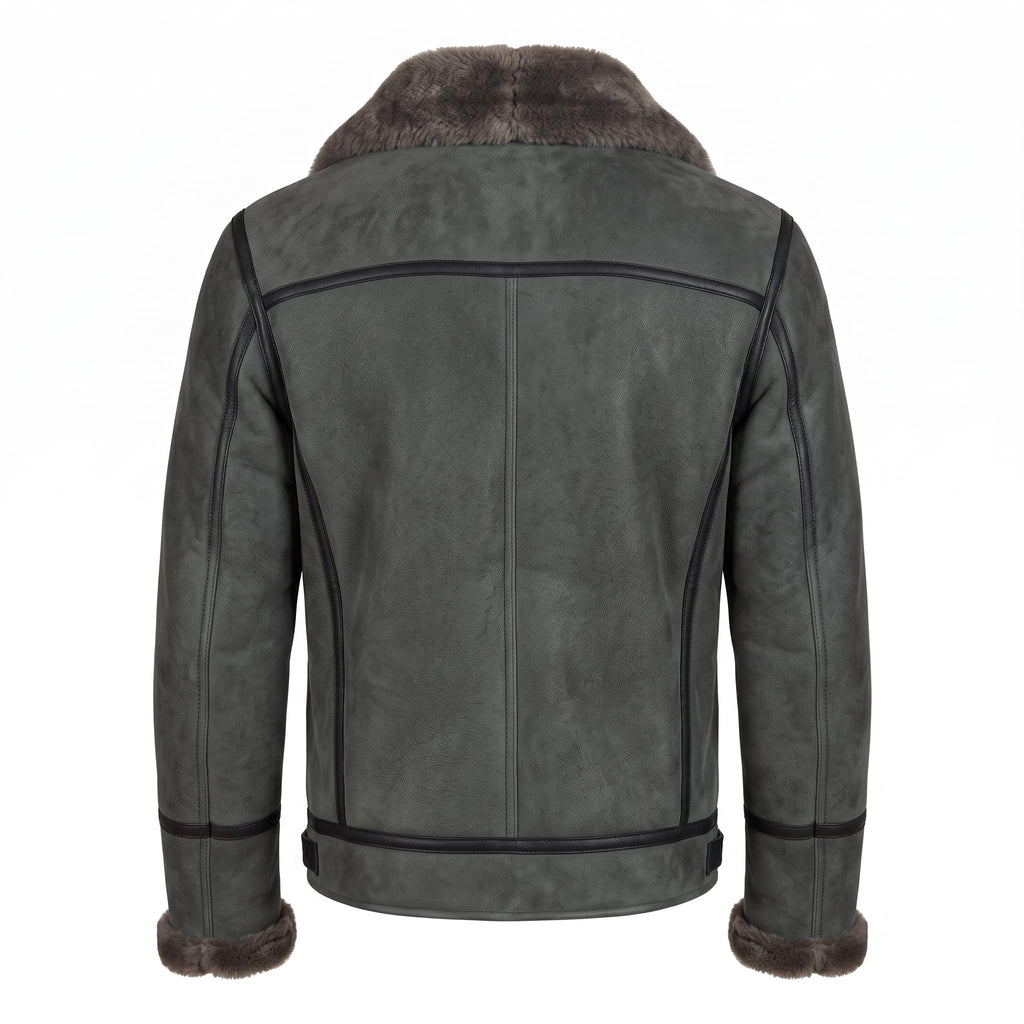 Timber&Hide Black Suede Lamb Shearling Biker Jacket with Buckle Collar – Premium Suede Shearling Jacket