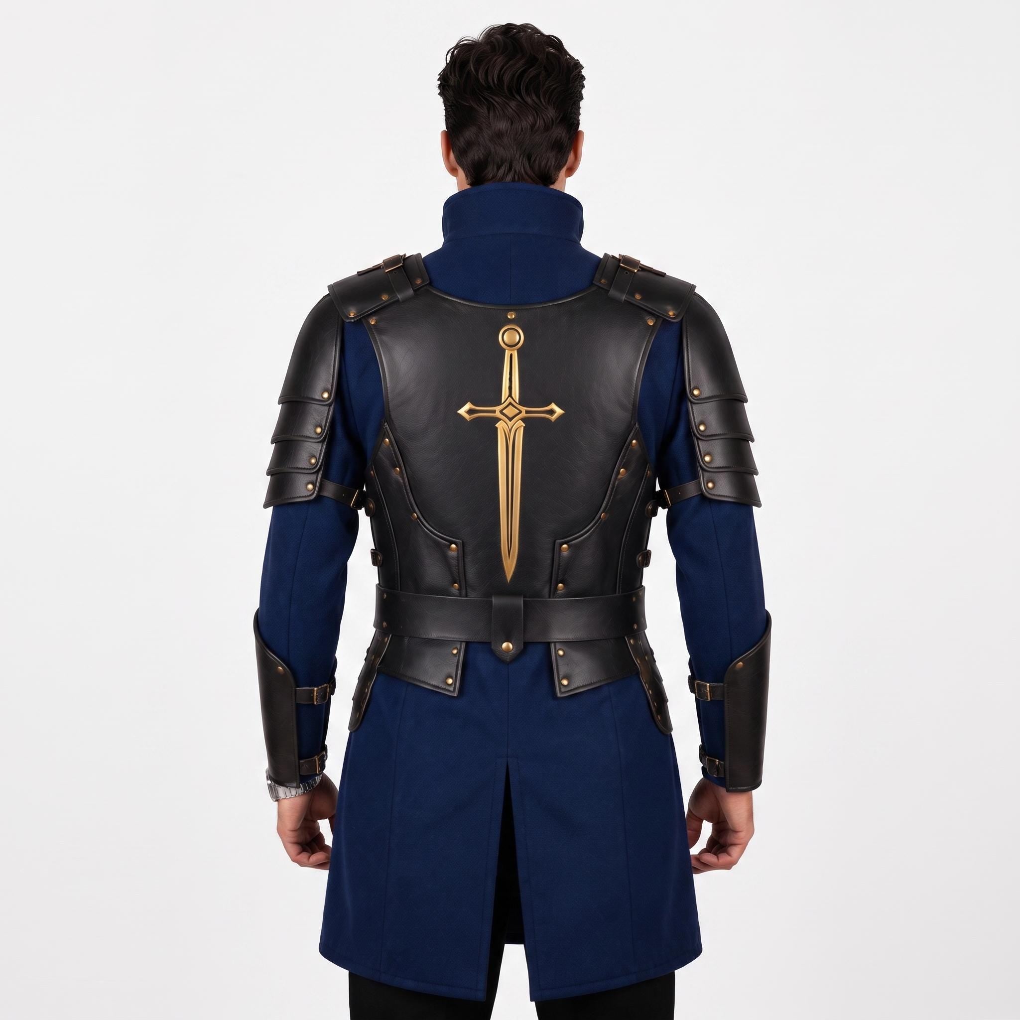 Medieval Knight Wool Coat with Leather Armor | Fantasy LARP Jacket Costume