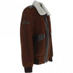 Premium Leather Aviator Jacket with Detachable Collar Black/Cream