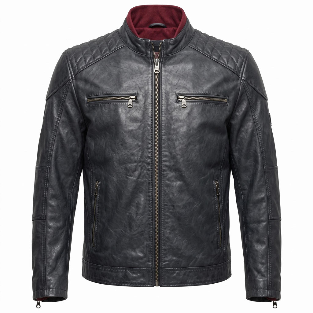 Men's Genuine Leather Biker Jacket | Eagle Patch Cafe Racer Coat