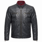 Men's Genuine Leather Biker Jacket | Eagle Patch Cafe Racer Coat