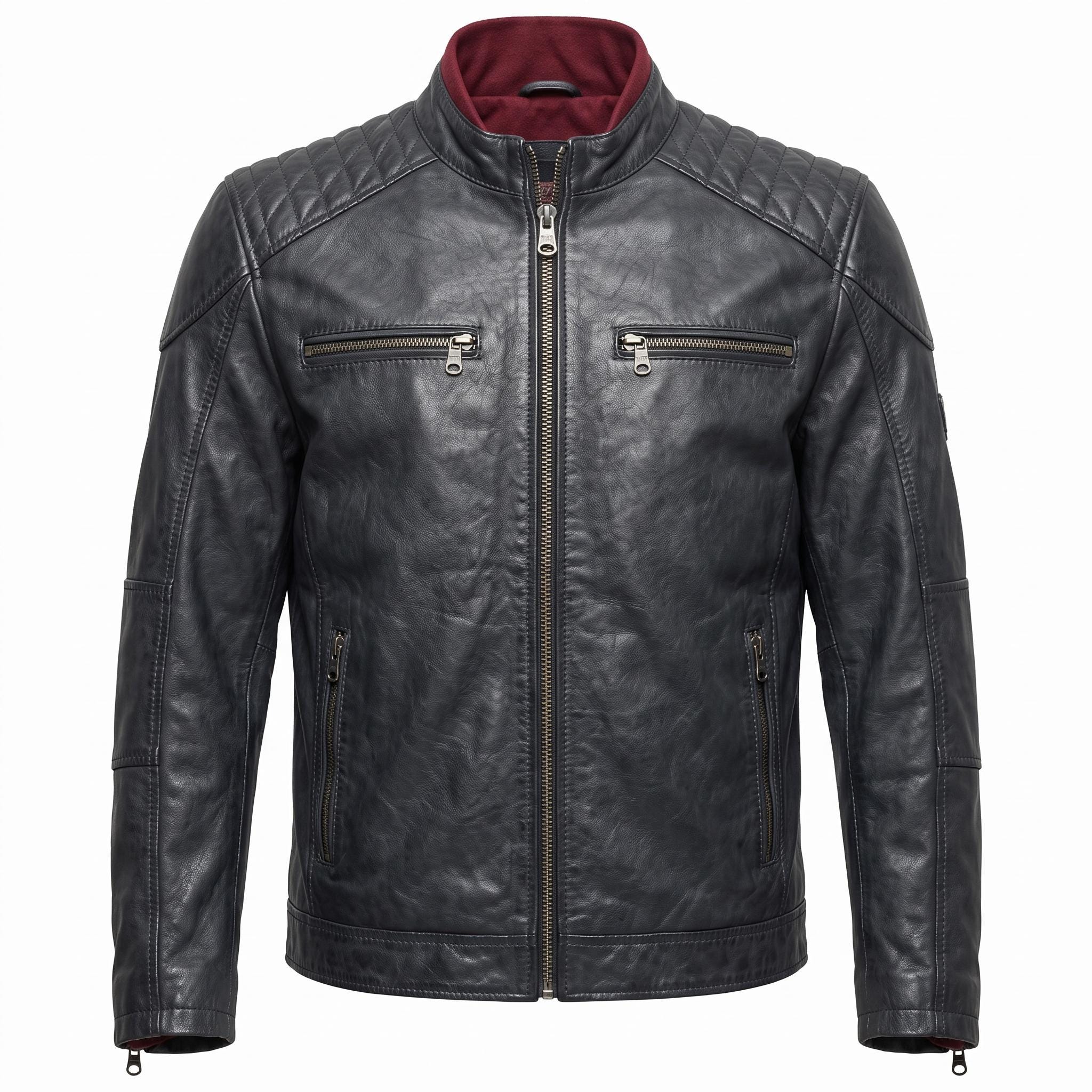 Men's Genuine Leather Biker Jacket | Eagle Patch Cafe Racer Coat