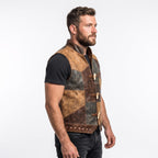 Men's Patchwork Leather Vest | Handmade Genuine Cowhide Biker Waistcoat