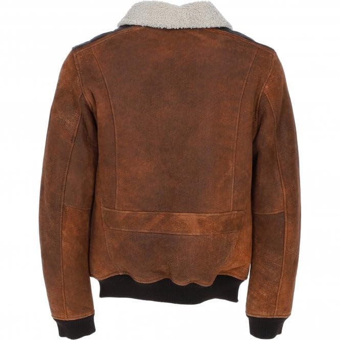 Vintage Suede Leather Aviator Jacket Cognac: Sky-Classic