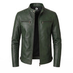 Men's Skull Motorcycle Leather Jacket, Biker Rider Coat, Gothic Punk Streetwear Green
