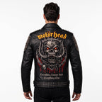 Timber&Hide Men's Crimson red Leather Biker Jacket | Studded Punk Rock Demon Skull Design