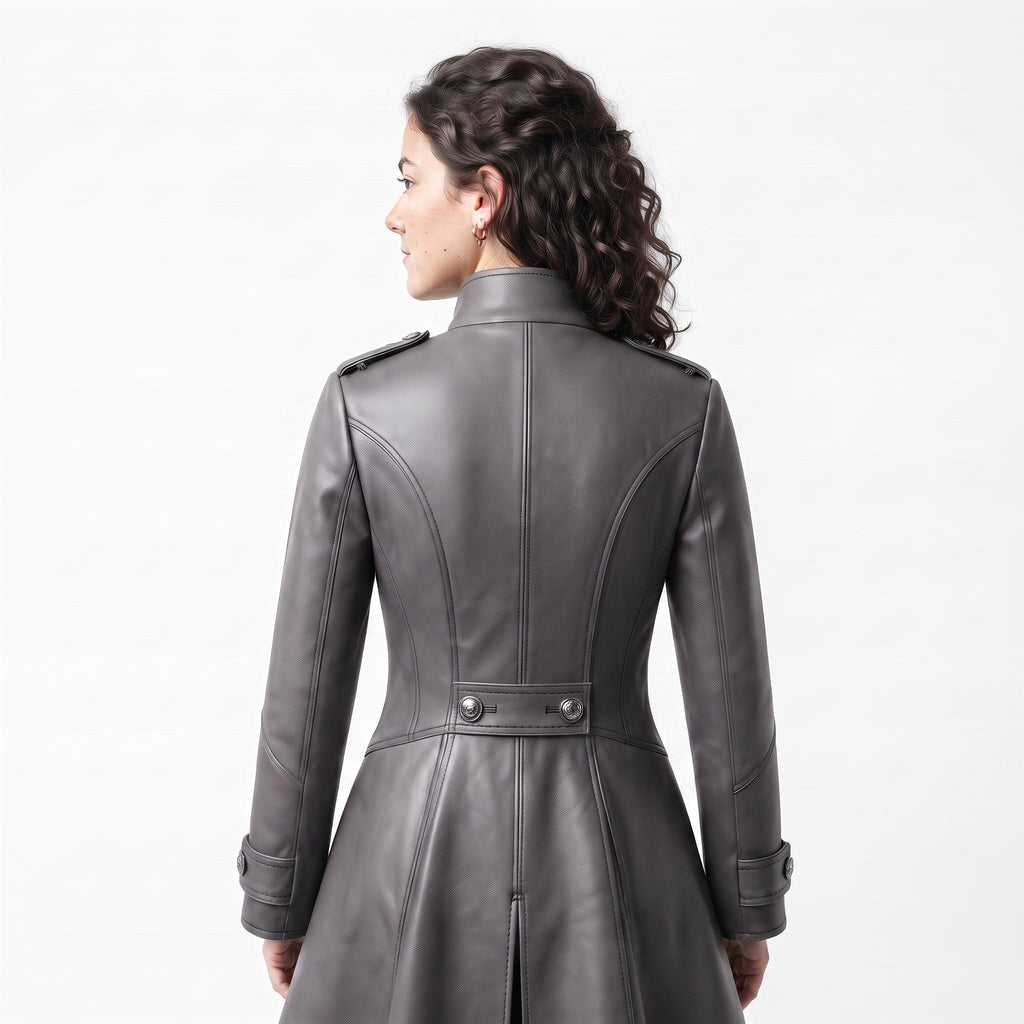 Grey Leather Military Coat, Double Breasted Gothic Victorian Jacket