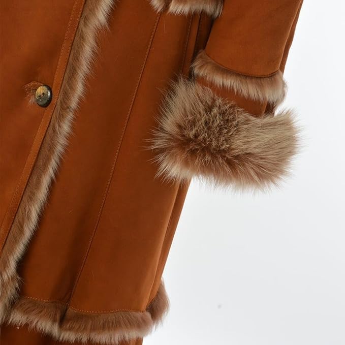 Timber&Hide Women’s Sheepskin Long Suede Trench Coat | long trench coat for women | shearling trenchcoat | trench coat women