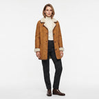 Women's Suede Leather Shearling Coat: Penny Lane Style Winter Jacket