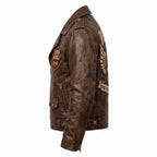 Road King Vintage Leather Jacket - Winged Skull & "Ride to Live" Biker Design