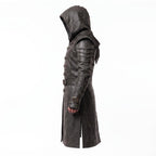 Men's Hooded Leather Assassin Coat | Medieval Ranger Trench LARP Cosplay Jacket