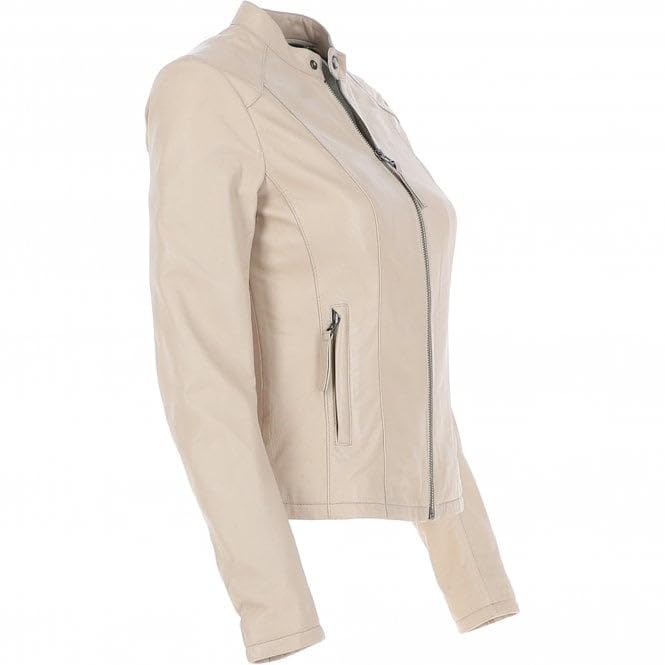 Ladies' Beige Genuine Leather Moto Jacket