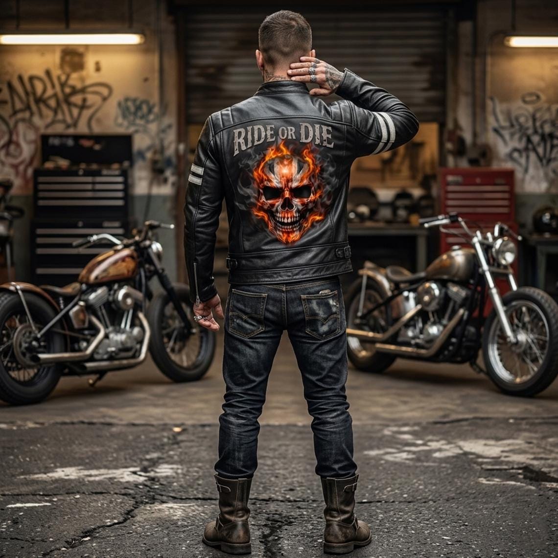 Ghost Rider Inspired motorcycle jacket with skull back | brown leather biker jacket