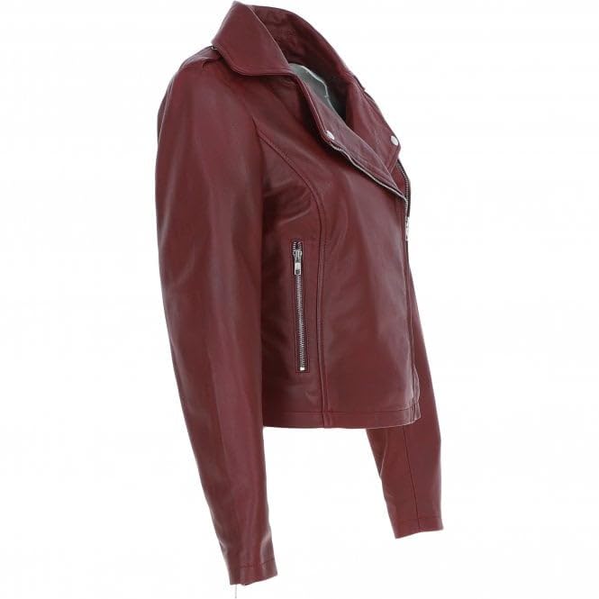 Women's Burgundy Leather Biker Jacket: Stella