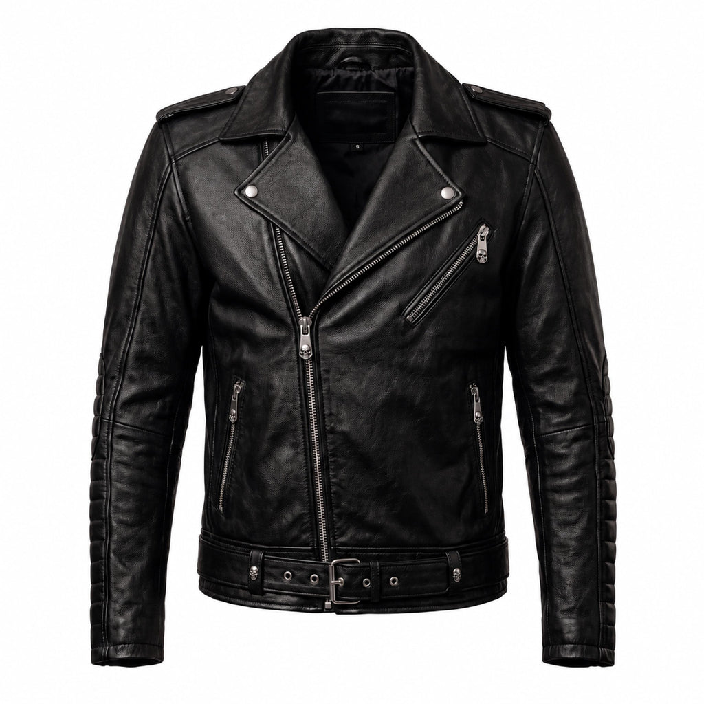 Motorhead Inspired Skull Print Leather Biker Jacket – Men's Gothic Rock Rider Coat