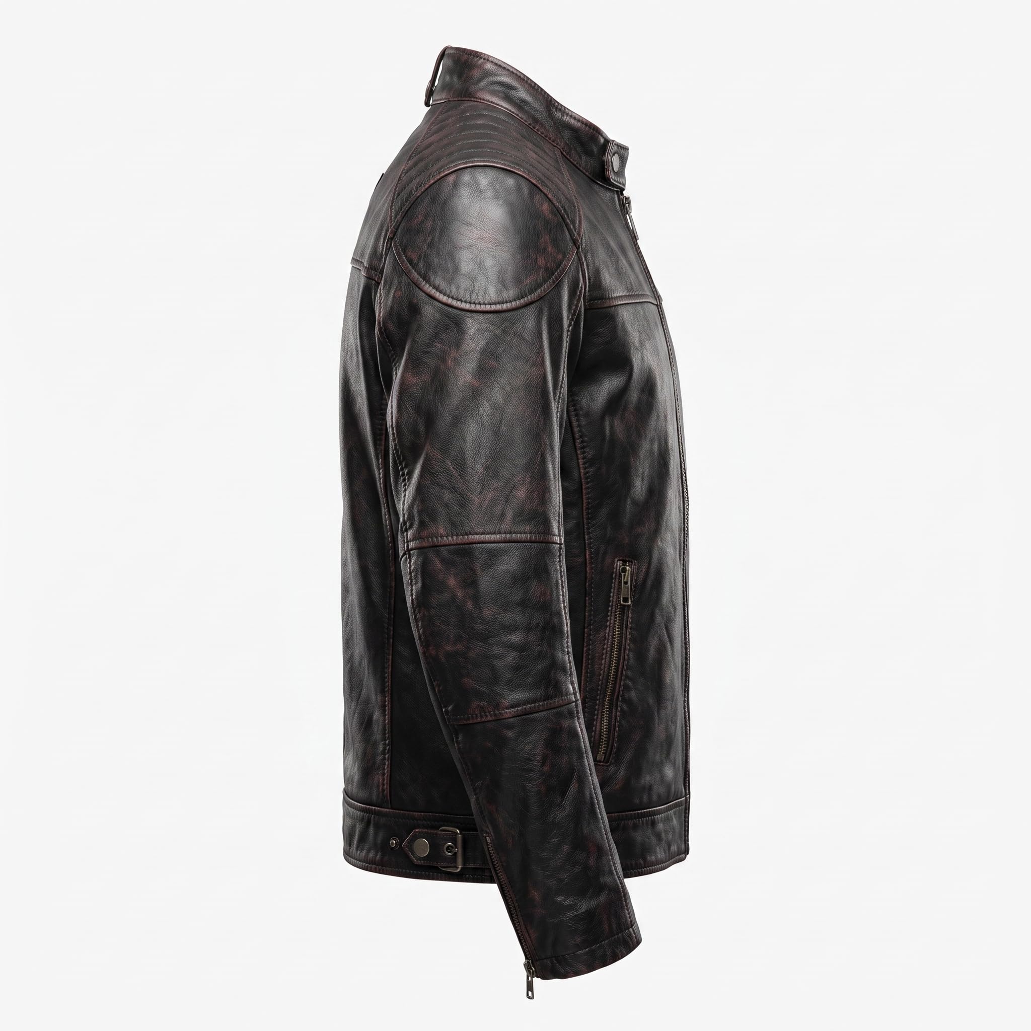 Men's Genuine Leather Black Biker Jacket with Eagle Back Patch, Handmade Vintage Cafe Racer Motorcycle Jacket