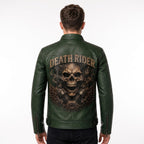 Men's Skull Motorcycle Leather Jacket, Biker Rider Coat, Gothic Punk Streetwear Green
