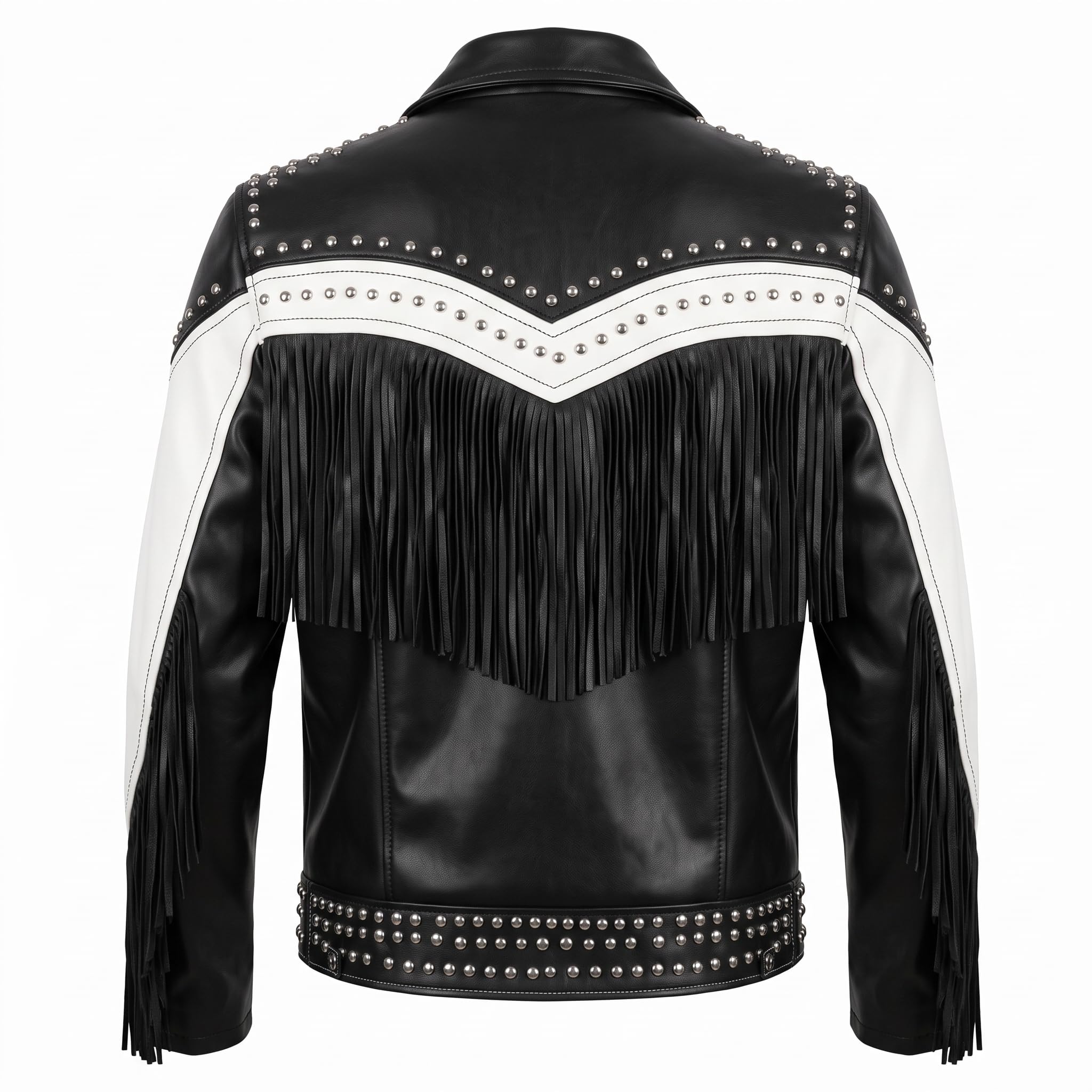 Handmade Western Fringe Leather Jacket: Studded Cowboy Biker Coat