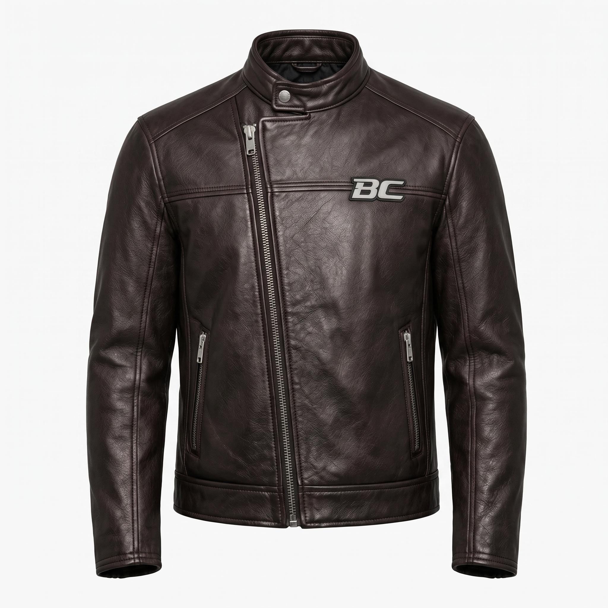 Biker Club V-Twin Engine Leather Jacket - Winged Motor Graphic Cafe Racer