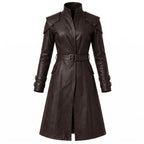 Brown Leather Trench Coat | Medieval Gothic Long Overcoat, Belted Fantasy Jacket