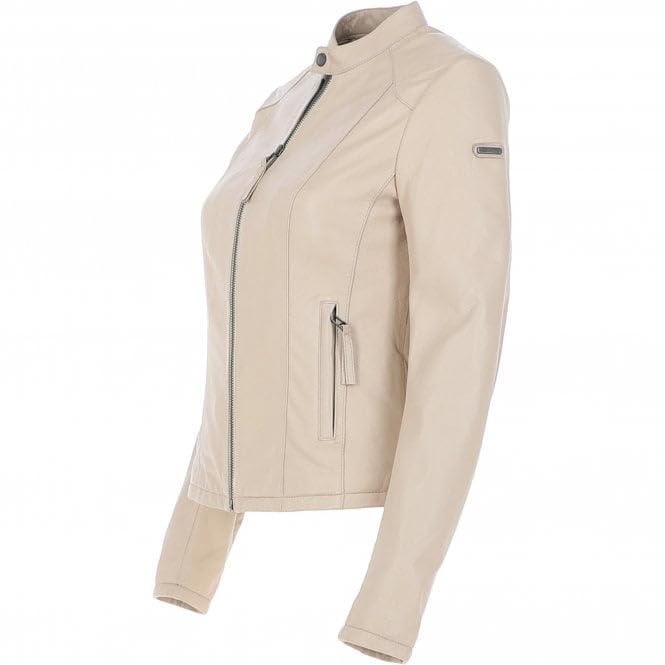 Ladies' Beige Genuine Leather Moto Jacket