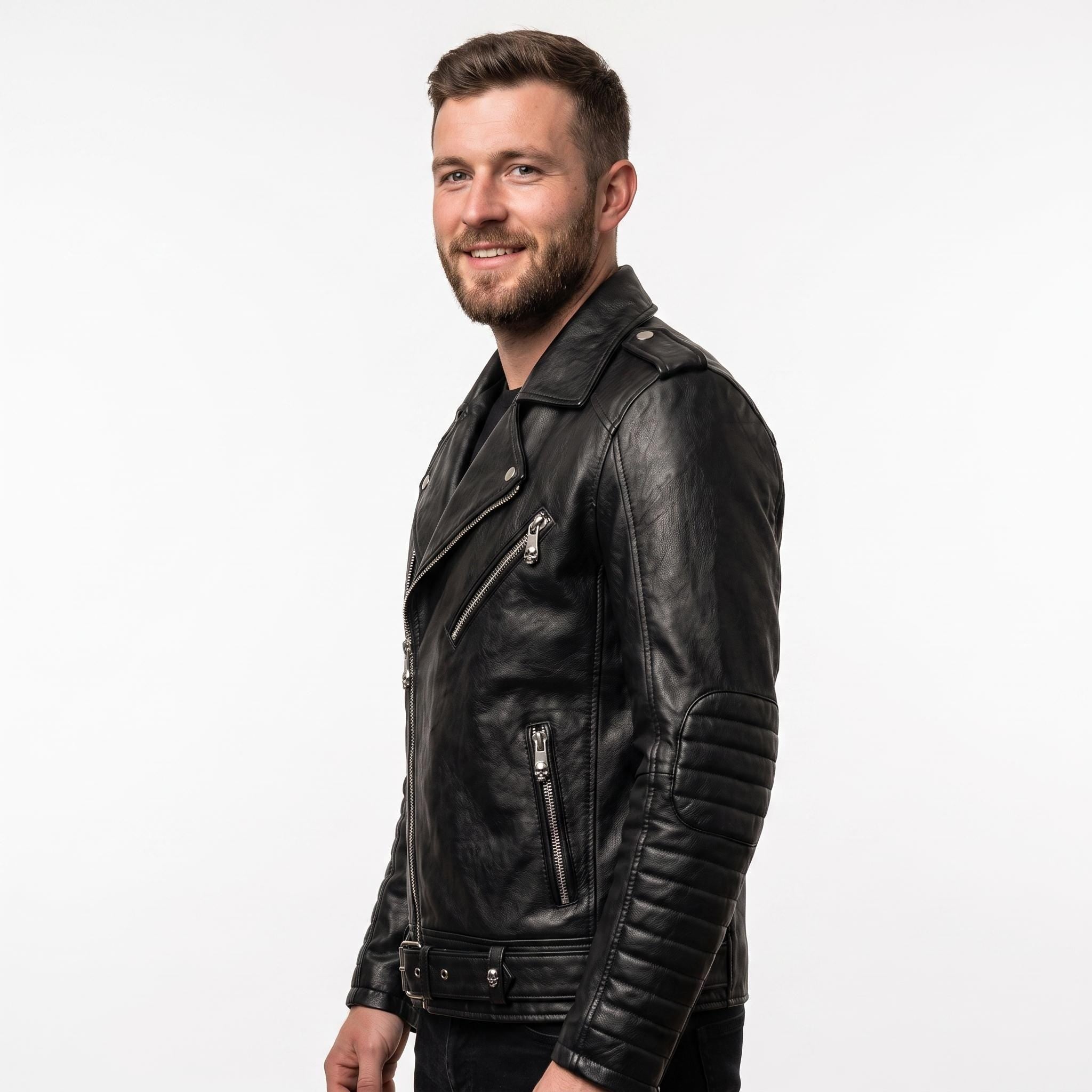 Motorhead Inspired Skull Print Leather Biker Jacket – Men's Gothic Rock Rider Coat