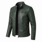 Men's Skull Motorcycle Leather Jacket, Biker Rider Coat, Gothic Punk Streetwear Green