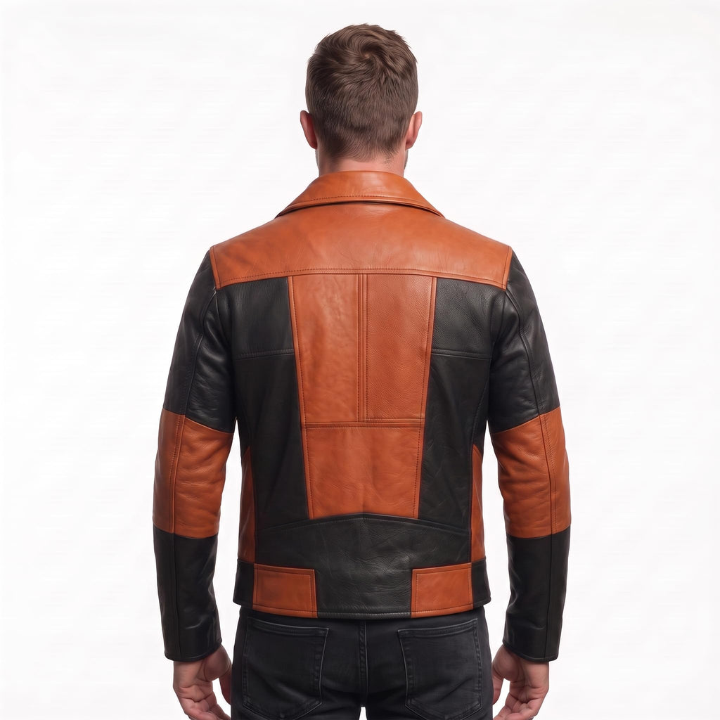 Timber&Hide Men's Leather Biker Moto Jacket | Gothic Cross Design | Embroidered Patch jacket