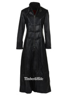 Women's Long Black Leather Trench Coat