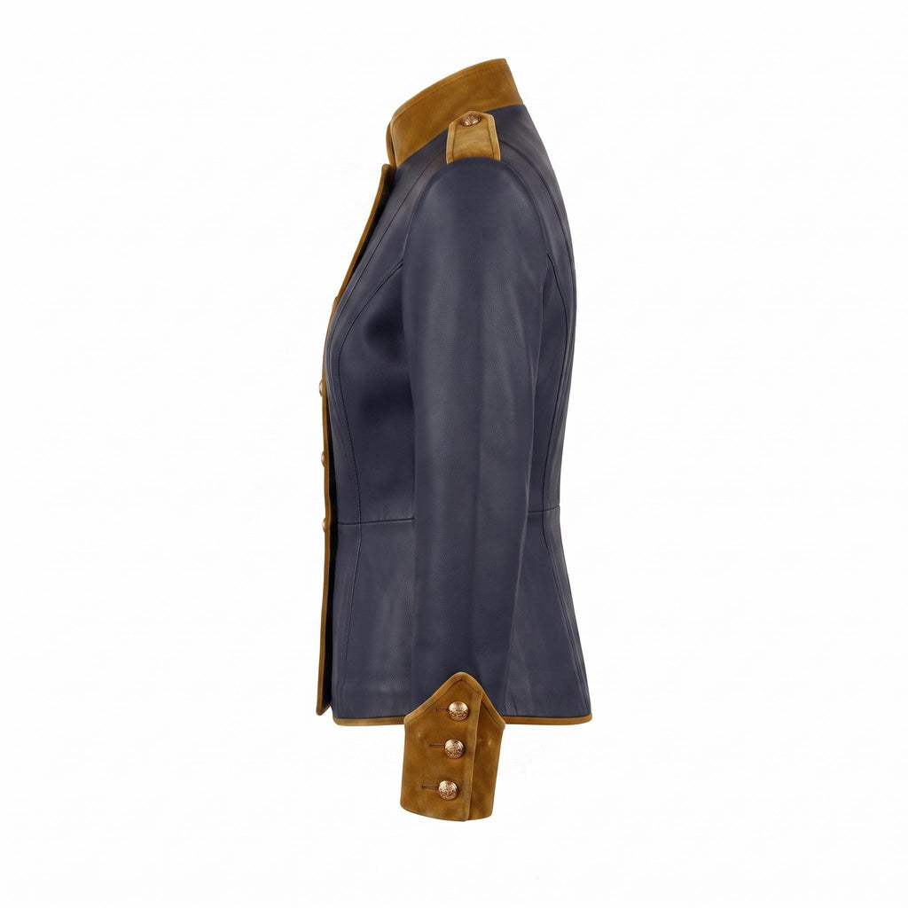 Navy Blue Leather Military Officer Jacket | Victorian Steampunk Gothic Blazer