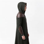 Doctor Doom Inspired Wool Coat with Leather Armor, Hooded Fantasy Cosplay Jacket