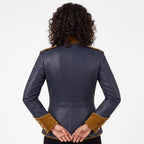 Navy Blue Leather Military Officer Jacket | Victorian Steampunk Gothic Blazer