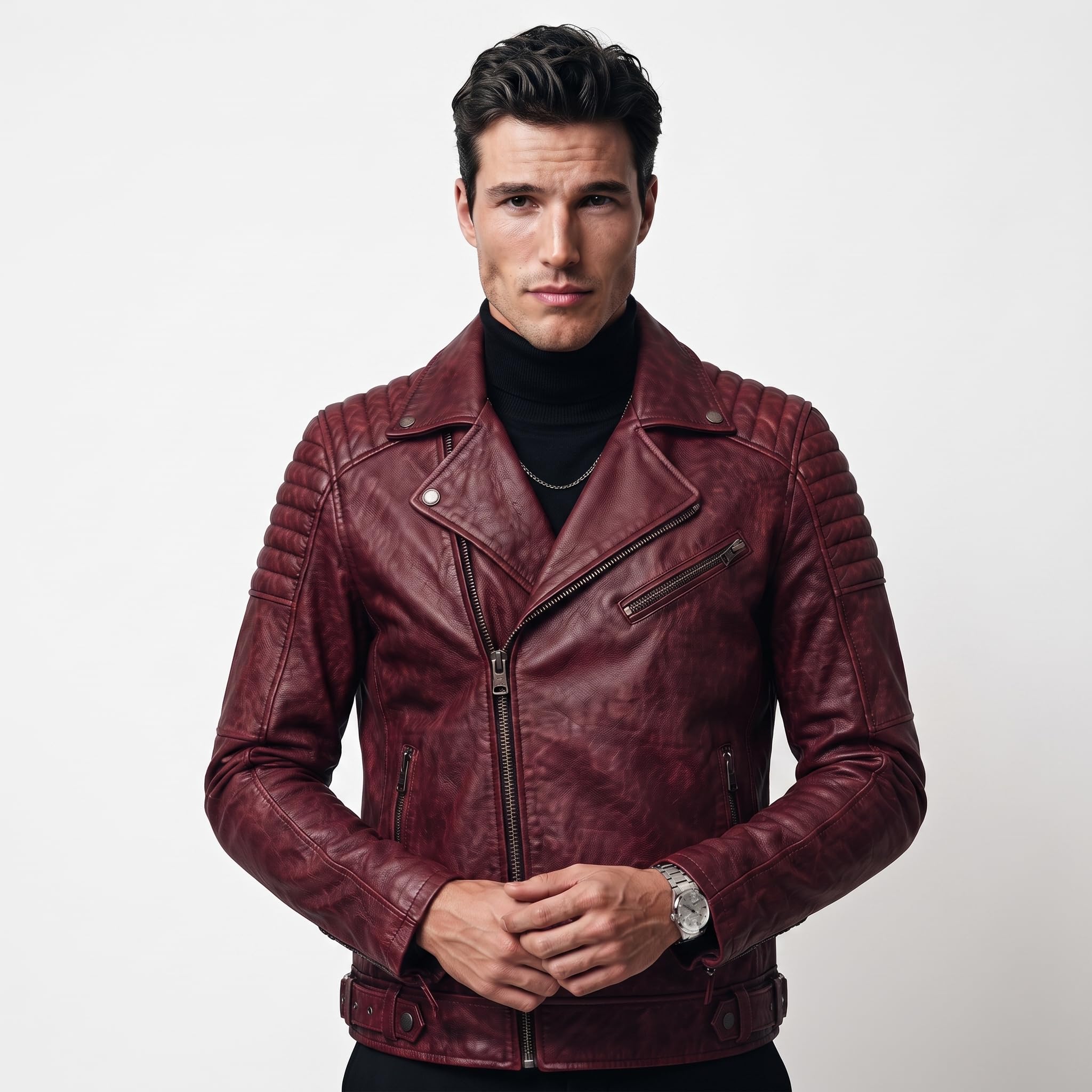 Timber&Hide motorcycle jacket with skull back | brown leather biker jacket | vintage moto style