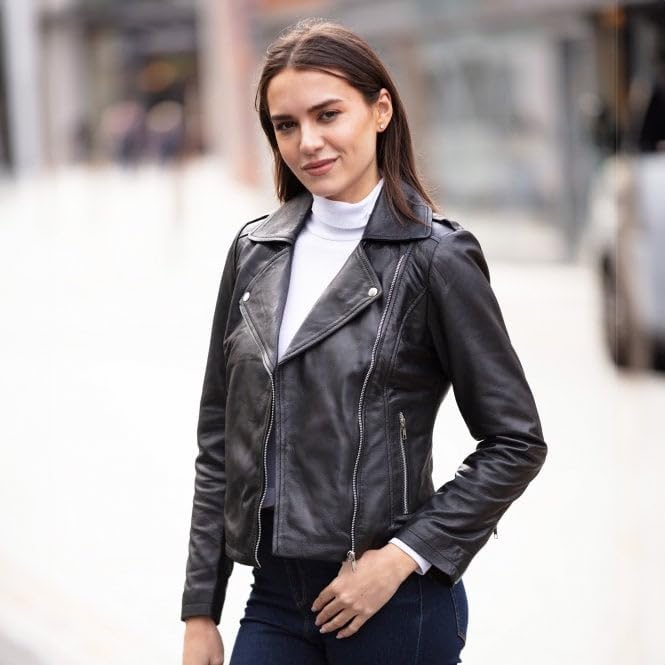 Women's Burgundy Leather Biker Jacket: Stella