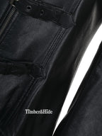Women's Long Black Leather Trench Coat