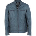 Men's Black Leather Biker Jacket with Zip Front, Multiple Pockets