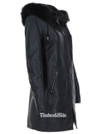 Women's Detachable Fur Hood 3/4 Leather Jacket.